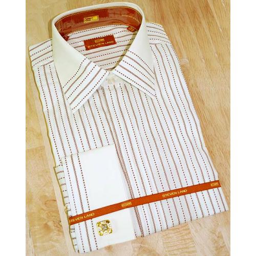 Steven Land  Cream/Brown Pinstripes 100% Cotton Shirt